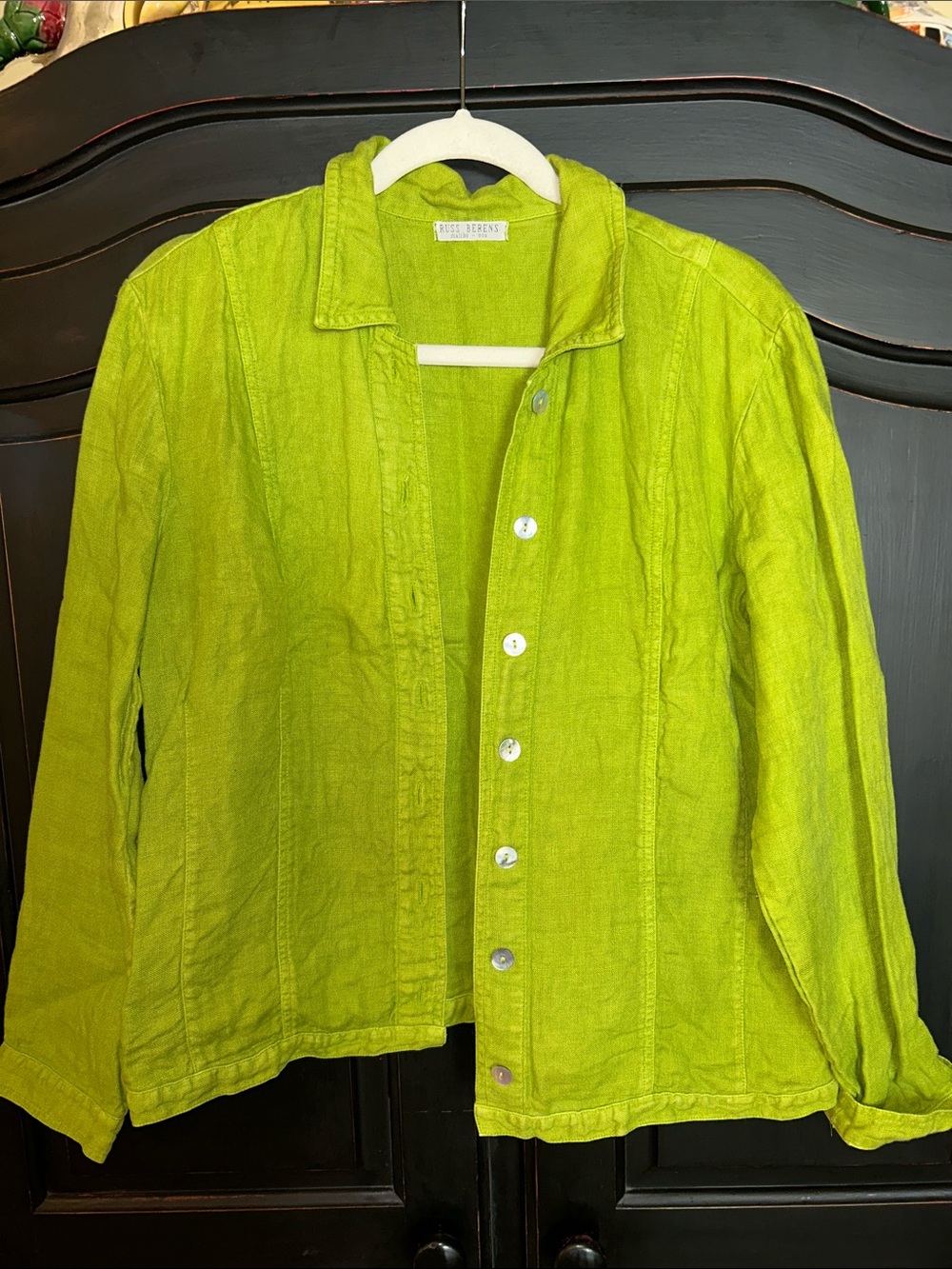 Russ Berens USA Green Button-Up 100% Linen Jacket Sz M